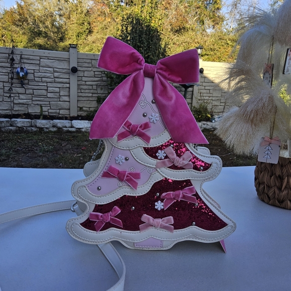 Betsey Johnson Pink and White Christmas Tree Crossbody Bag - Picture 2 of 9